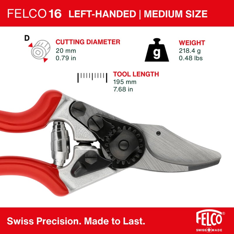 Felco F16 Pruning Shears â€“ 7.7" Garden Clippers for Left-Handed Users with Bypass & Anvil Blades | Hand Pruners for Gardening | Garden Tool Cutter with Aluminum Handle, Lightweight Swiss Precision - Image 2